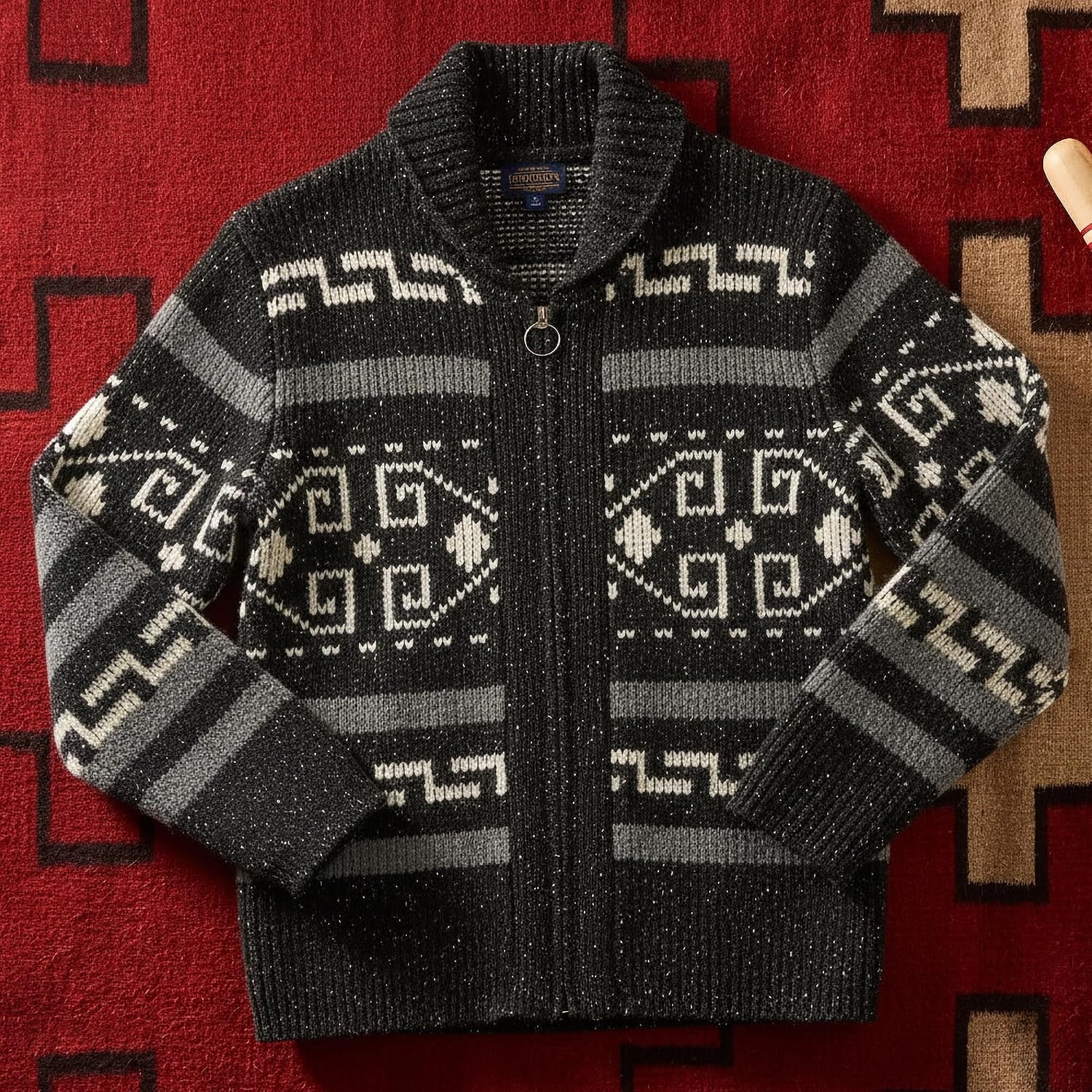 image:imagePendleton Mens Westerley Wool Cardigan Iconic Heritage Style MidWeight ZipUp Sweater for Versatile Spring LayeringBlack Donegal