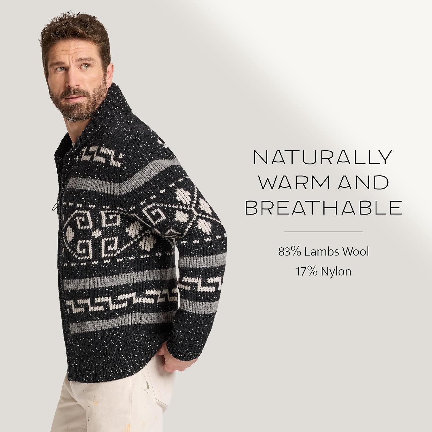 image:imagePendleton Mens Westerley Wool Cardigan Iconic Heritage Style MidWeight ZipUp Sweater for Versatile Spring LayeringBlack Donegal