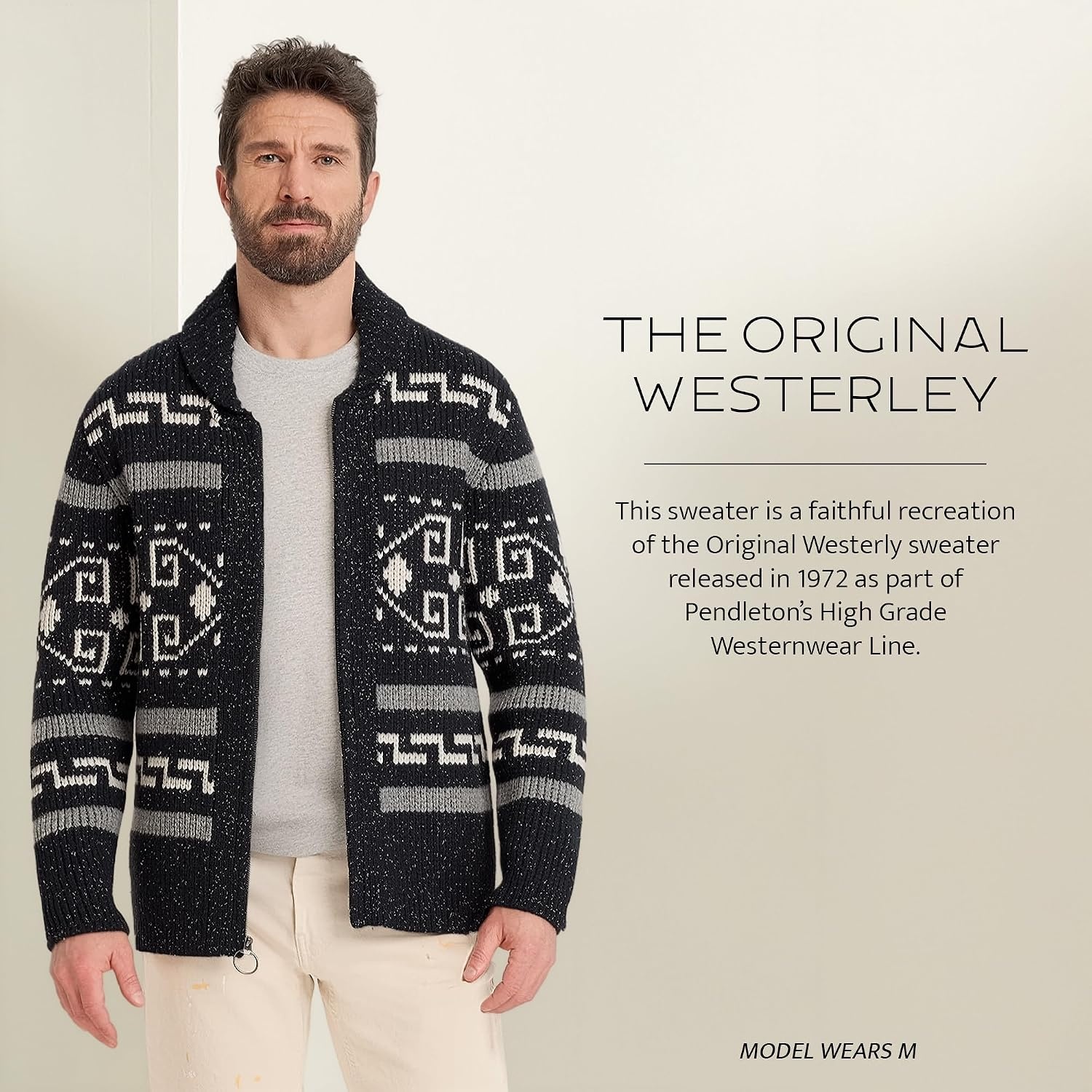image:imagePendleton Mens Westerley Wool Cardigan Iconic Heritage Style MidWeight ZipUp Sweater for Versatile Spring LayeringBlack Donegal