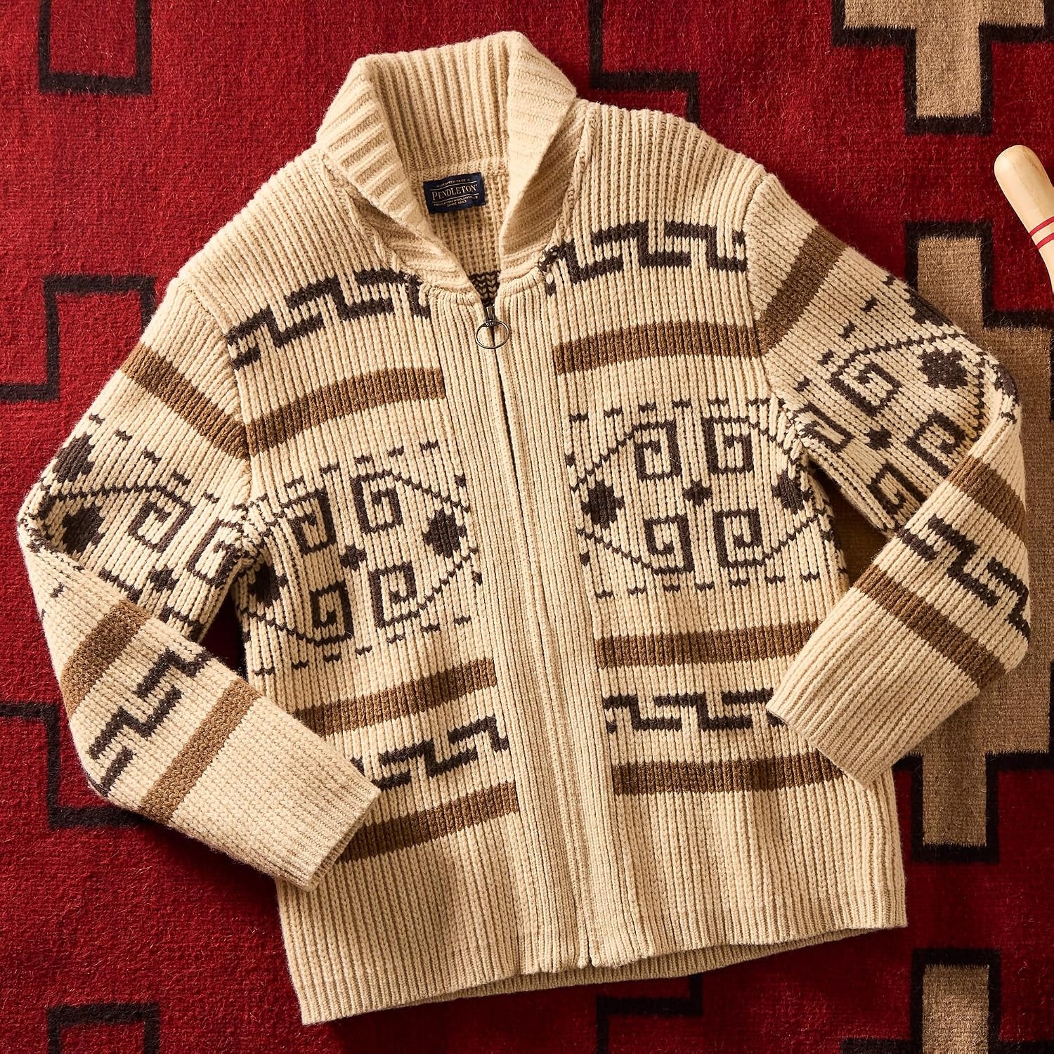 image:imagePendleton Mens Westerley Wool Cardigan Iconic Heritage Style MidWeight ZipUp Sweater for Versatile Spring LayeringTanBrown