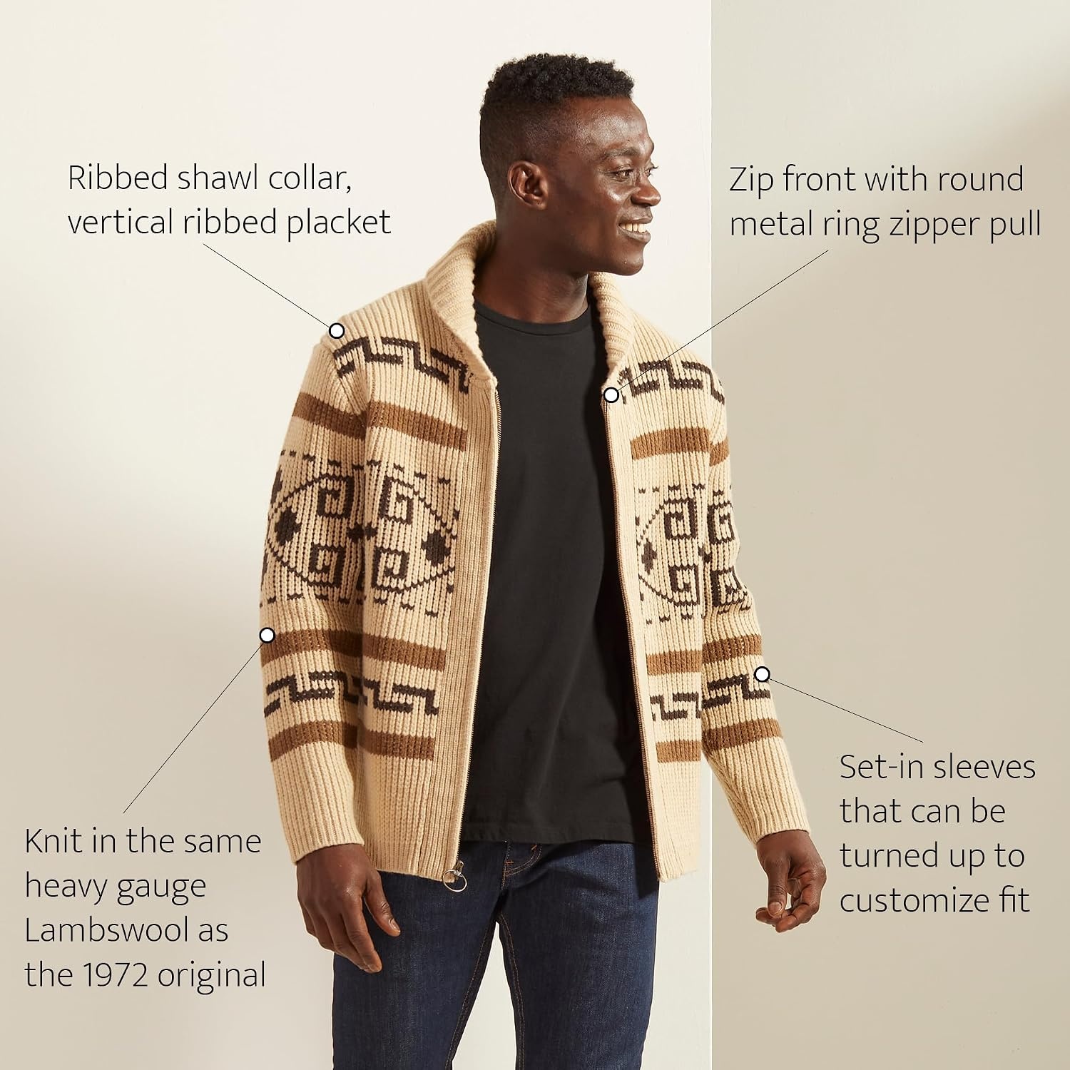 image:imagePendleton Mens Westerley Wool Cardigan Iconic Heritage Style MidWeight ZipUp Sweater for Versatile Spring LayeringTanBrown